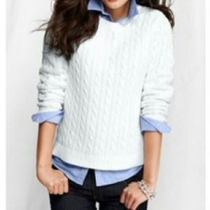 Lands End Drifter Cable Knit Sweater White NWT